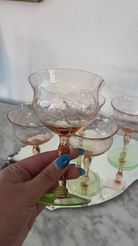 Set of 4 Weston Watermelon Pink and Green Wine Glasses