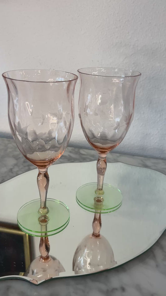Set of 2 Weston Watermelon Pink and Green Water Goblets