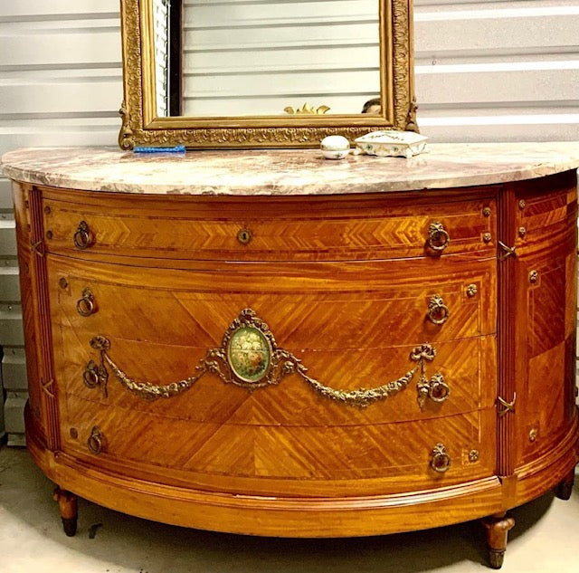 Louis XVI Style Mahogany Demilune French Commode