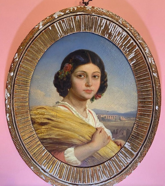 GIRL WITH WHEAT by: Christian Wilhelm Heinrich Theodor Wider (German 1818-1884)