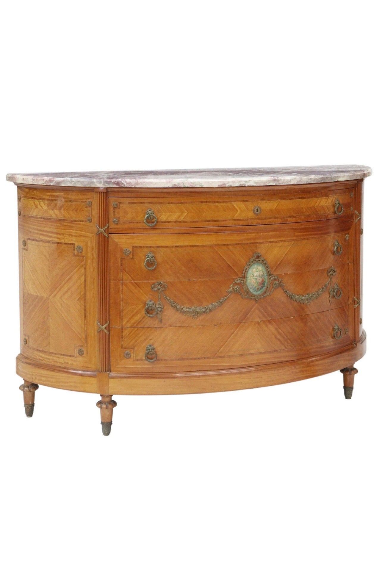 Louis XVI Style Mahogany Demilune French Commode