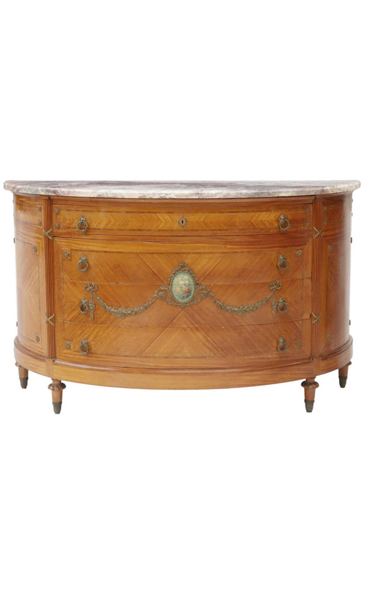 Louis XVI Style Mahogany Demilune French Commode