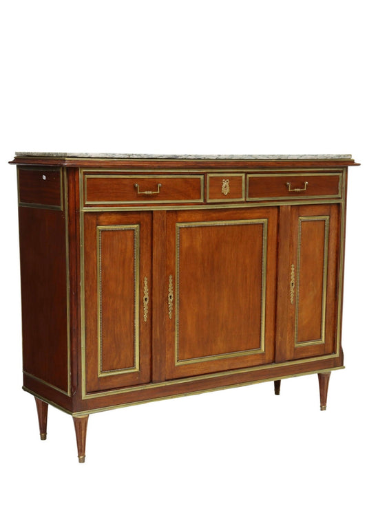 LOUIS XVI STYLE MARBLE-TOP MAHOGANY SIDEBOARD