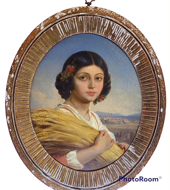 GIRL WITH WHEAT by: Christian Wilhelm Heinrich Theodor Wider (German 1818-1884)